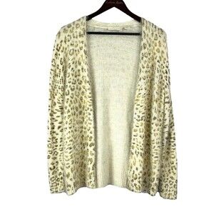 Cynthia Rowley Womens Size M Cream Open Cardigan Sweater Soft Fuzzy Leopard